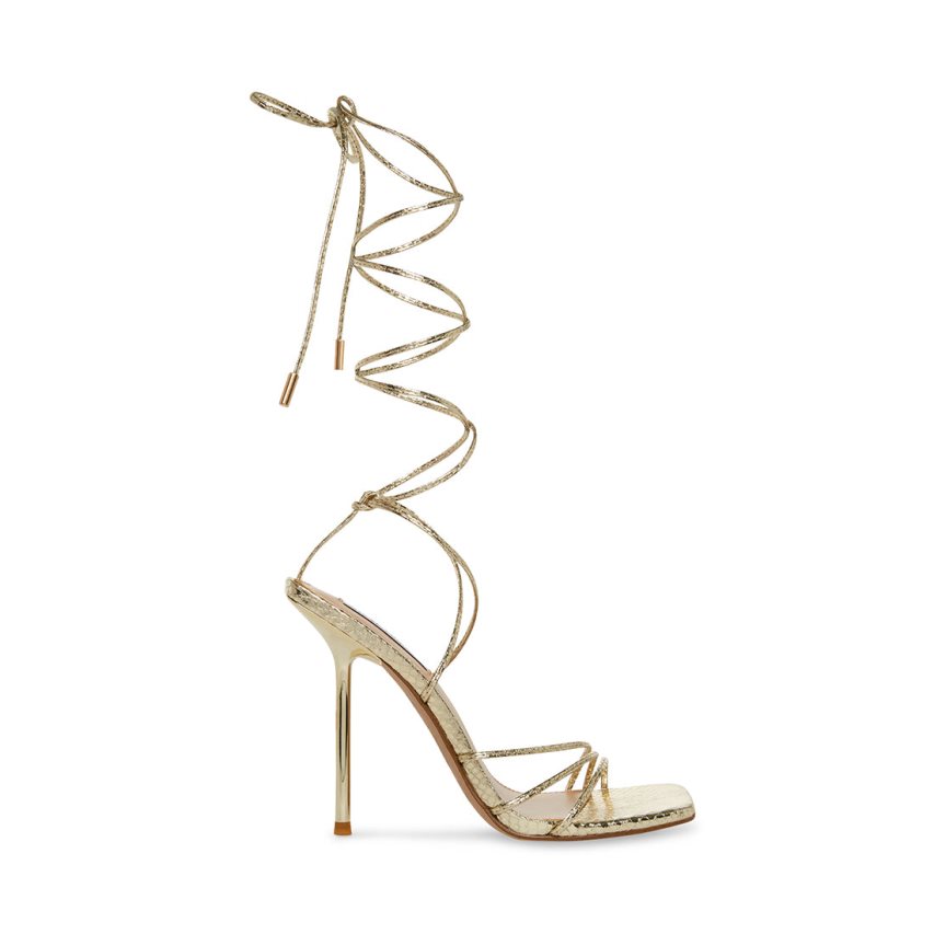 Gold Steve Madden Evita Snake Women\'s Heels Sandals | PH 2843NMK